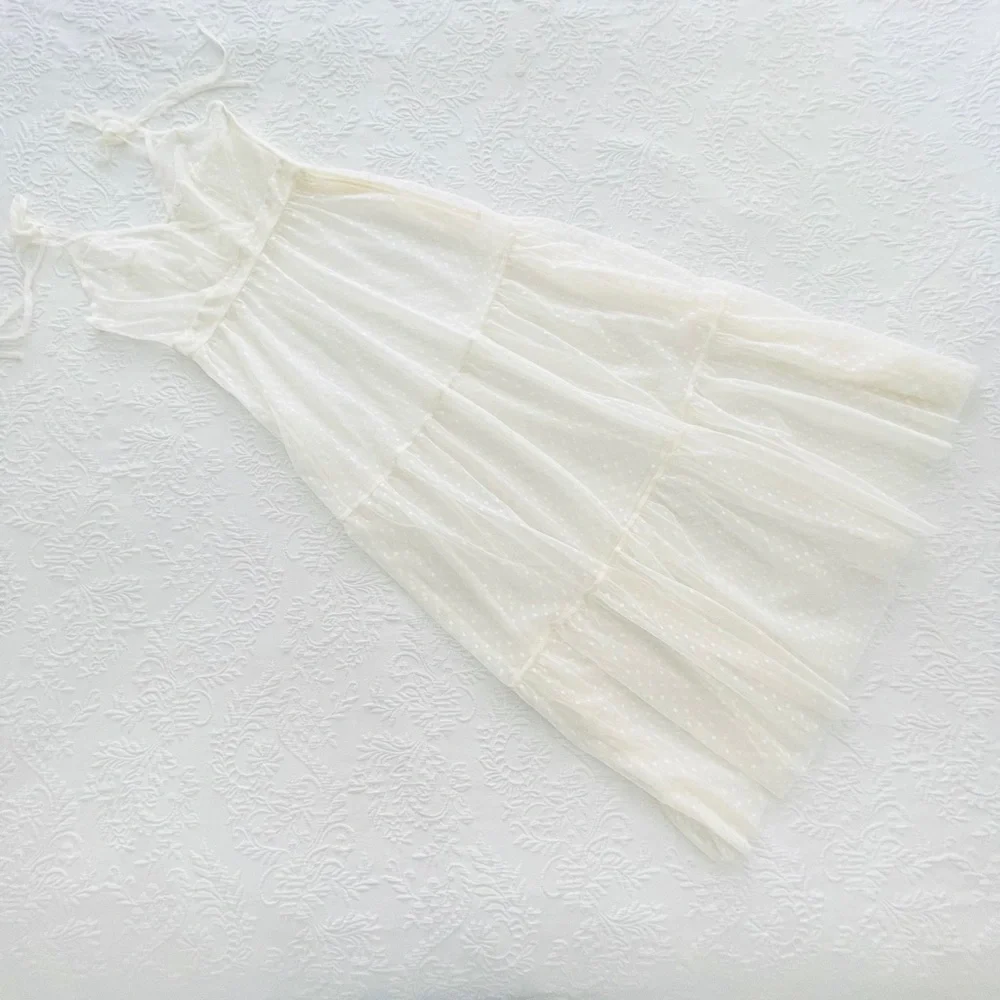 NWOT Lulus Cruise to Catalina Ivory Swiss Dot Sheer Maxi Swim Cover-Up Small - Picture 6 of 14